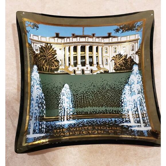 Vintage Washington DC Souvenir Mini Smoked Glass Trays Trinket Dish Set 4 - Picture 3 of 8